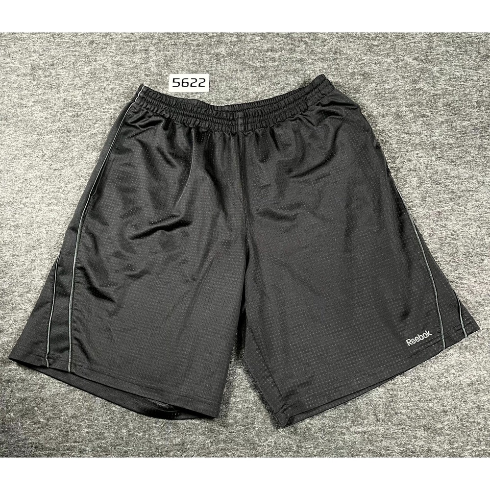 Reebok Athletic Basketball Shorts Mens Large Black Mesh Elastic Waist Sportswear